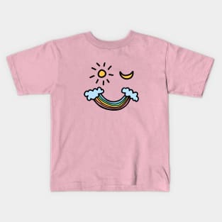 Sun Moon Rainbow Winking Smiley Face Kids T-Shirt